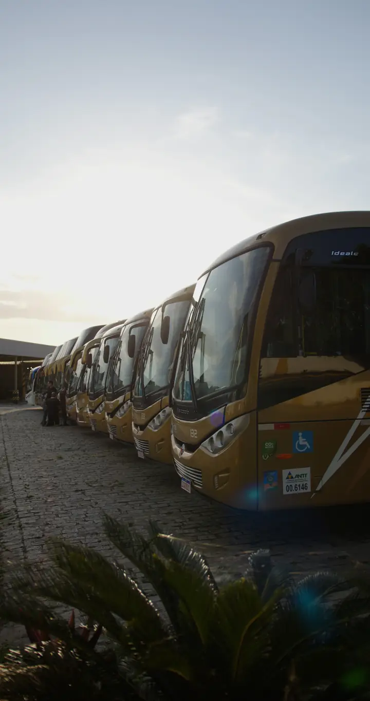 Ônibus da frota Braslectra enfileirados na base