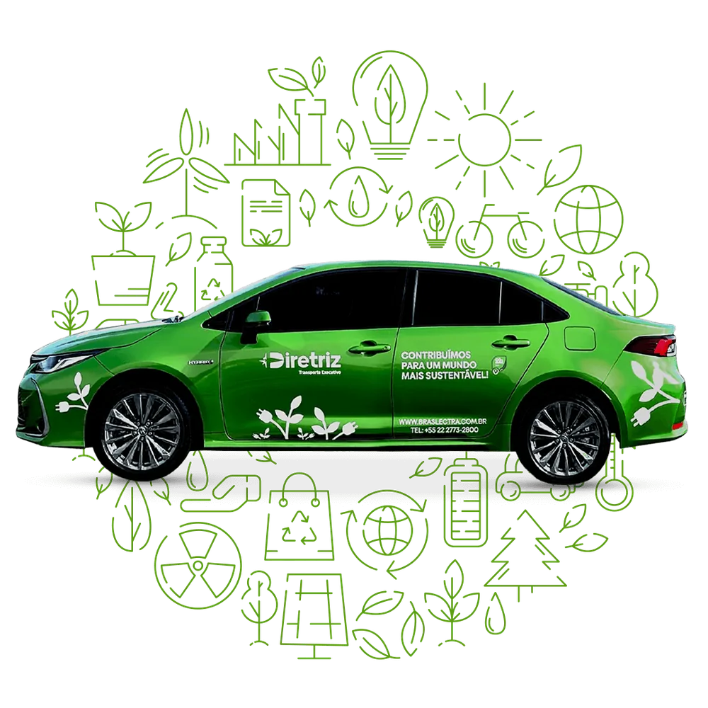 Corolla híbrido verde da frota sustentável Braslectra